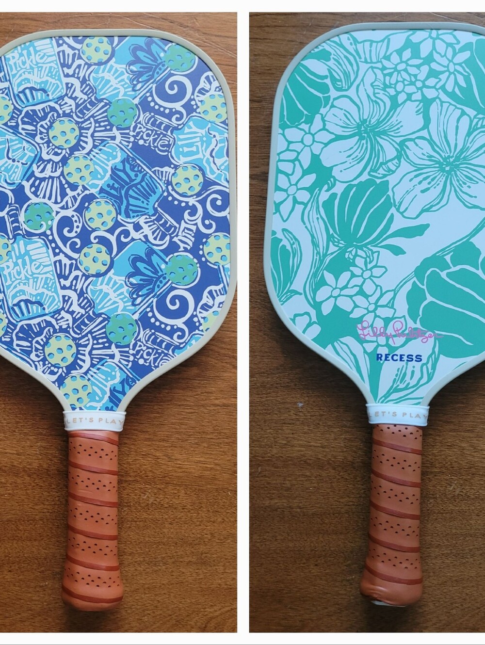 RECESS Brand Lilly Pulitzer Floral Pickleball Paddle - Green & Blue.